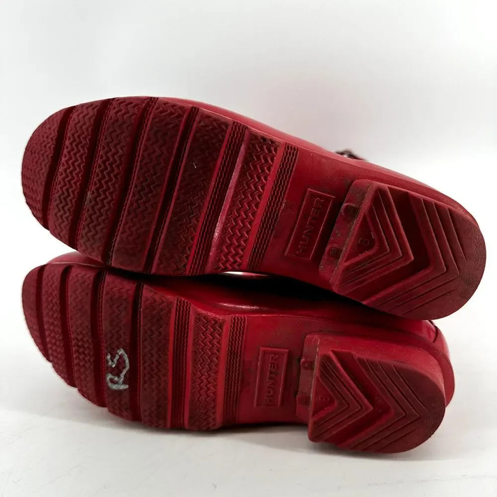 Hunter Original Tall Gloss Rain Boots Buckle Waterproof Rubber Military Red 5